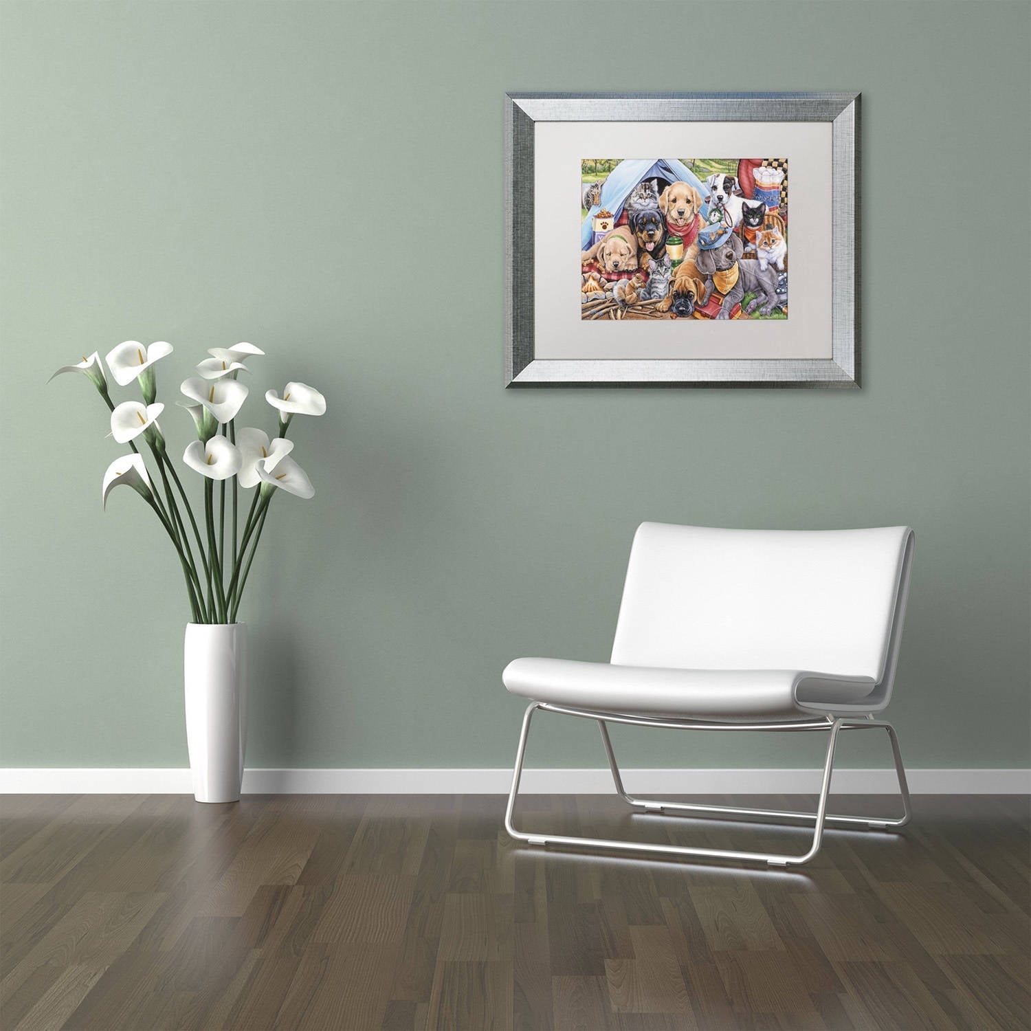 Trademark Fine Art 'Camping Buddies' Canvas Art by Jenny Newland, White Matte, Silver Frame