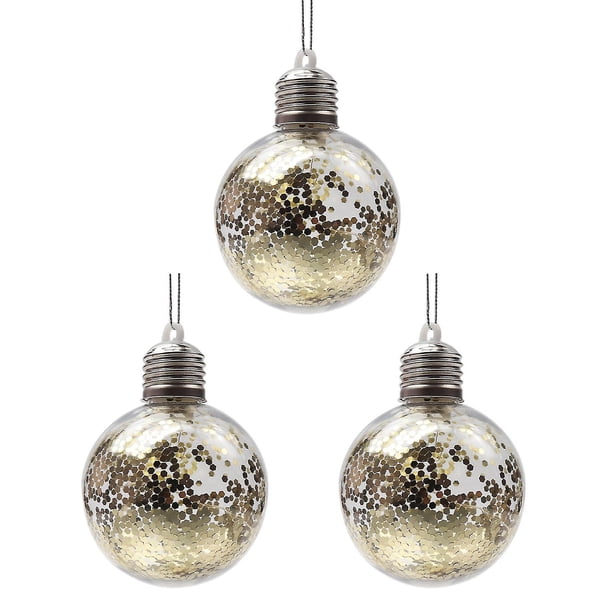 Farfi 3 / juego de bolas de Navidad LED brillan para aumentar la atmósfera, la suspensión redonda de alto brillo decora el árbol de Navidad transparente con plumas artificiales