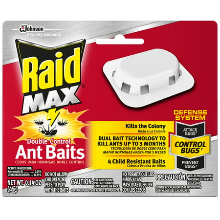Raid Max Double Control Ant Baits, 0.14 oz, 4 ct (Best Ant Traps Indoor)