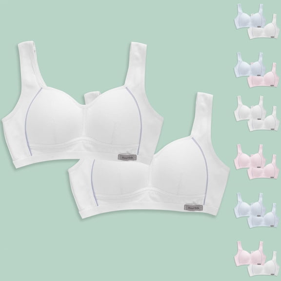 SROBPTY Teens Girls Bra Solid Seamless Wireless 2 Pack Stretch Breathable for 8-15 Years