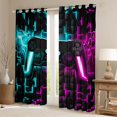 thumbnail image 2 of Homewish Electric Neon Gaming Pad Blackout Curtains Set of 2 (52x84 Each),Modern Video Game Curtain,Teal Pink, 2 of 6
