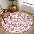 thumbnail image 3 of 6ft Round Rug, Red Boho Flower Non-Skid Rubber Backing Large Area Rugs - Living Room Bedroom Home Office, Vintage Paisley Farmhouse Pattern Indoor Floor Mat Carpets Washable Rug, 3 of 9