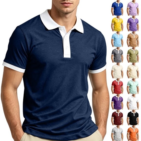 Hearthz S-5XL Men's Polo Shirts Soft Breathable Contrast Collar Men's Short Sleeve Shirts Regular Fit Big and Tall Mens Golf Polos Gray 5XL