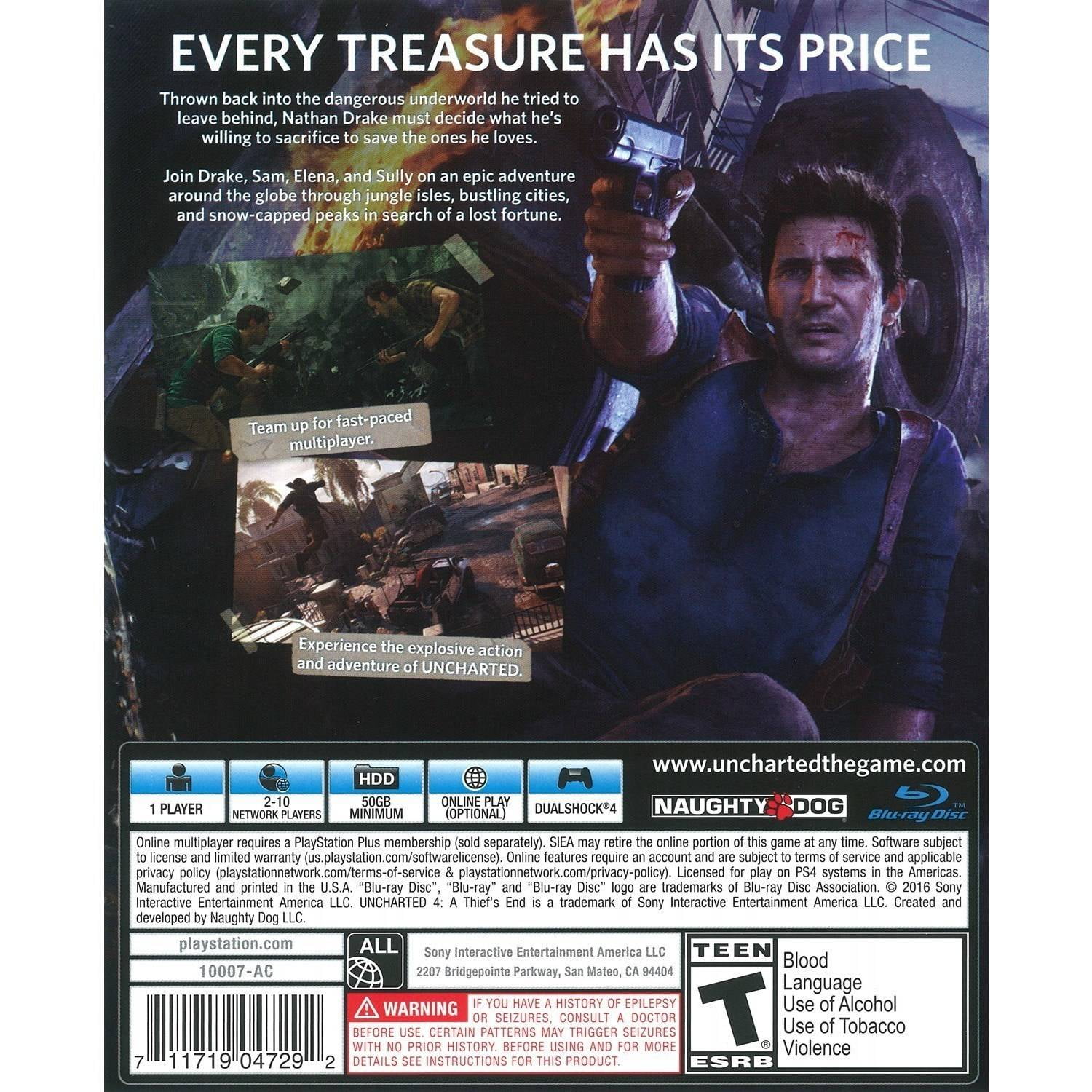 Uncharted 4 A Thief's End PS4 PlayStation 4 - Complete CIB 711719502142