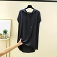 thumbnail image 2 of Wyobmus Women Lightweight Summer Hooded Shirt Casual Fashion Short Sleeve V Neck Hoodies Solid Modal Fabric Curved Hem T Shirt With Hood Dark Gray, 2 of 6