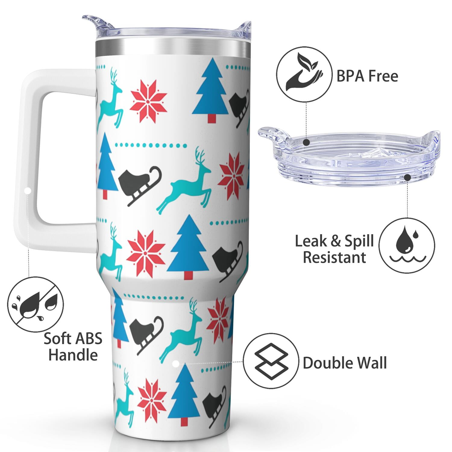 1pc 40 oz Christmas Tumbler with Lid and Straw Stainless steel Insulated tumblers Cute water bottle Travel/Gym coffee tumbler Gifts for Women/men