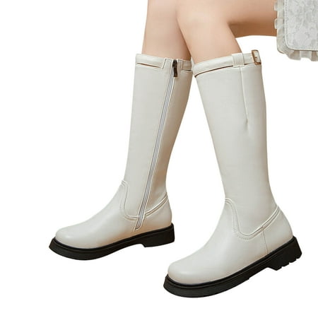 

Mother s Day Gifts POROPL White Boots Over The Knee for Women Winter Faux Leather Elastic Over The Knee Solid Color Plus Size Buckle Boots for Lady Size 42(US:9)