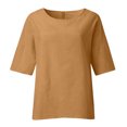 thumbnail image 3 of Going Out Tops for Women Summer Cotton Lien Blouse 3/4 Sleeve  Neck Tshirts Casual Loose T-Shirts Beach Vacation Tees (), 3 of 5