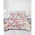 thumbnail image 2 of Quilts Full Size Bedding Set, Spring Flowers Lightweight Quilted Comforter, Pink Cherry Blossom Branches Plants Beige Soft Reversible Bedspread Coverlet with Pillow Covers for All Season, 78" x 90", 2 of 7