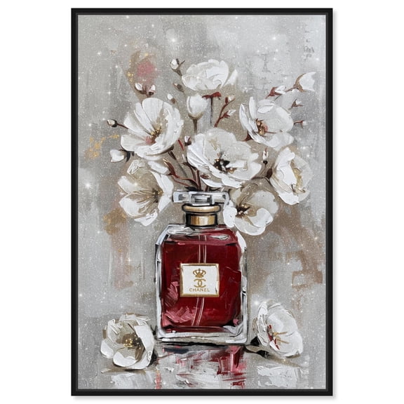 Floral Crimson Perfume Canvas Fashion Designer Wall Art by Art Remedy, Black Frame, 10" x 15"