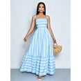 thumbnail image 5 of Blue Striped Maxi Dress With Tie Shoulder Straps, Ruched Bust, And Tiered Skirt For Vacation Or Casual Elegance, 5 of 8