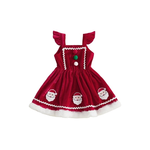 RUINIXCW Toddler Baby Girl Velvet Christmas Dress Kids Santa Gingerbread Christmas Outfit Infant Baby Girl Fall Winter Plush Trim Flying Sleeve Xmas Dress