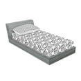 thumbnail image 2 of Ambesonne Black and White Fitted Sheet & Pillow Sham Set, Hand-drawn Floral, Twin, Black and White, 2 of 2