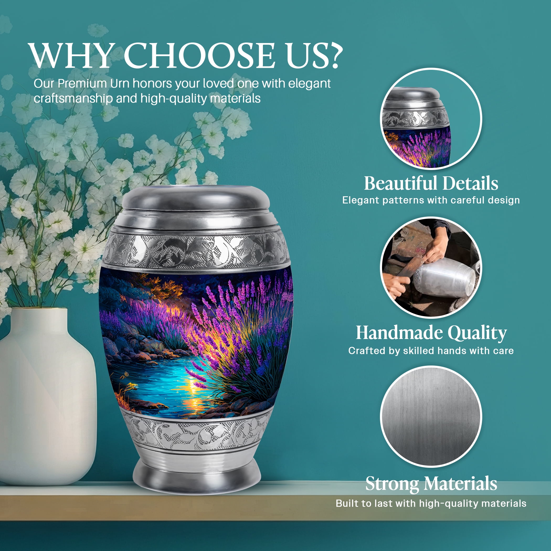 SABURIAL Lavender Grass Urn - Mini Keepsakes Urns - Combo - 10 Inch Large With 3 Inch - Memorial Urns - Large Urn For Human - Human Remains For Mom & Dad