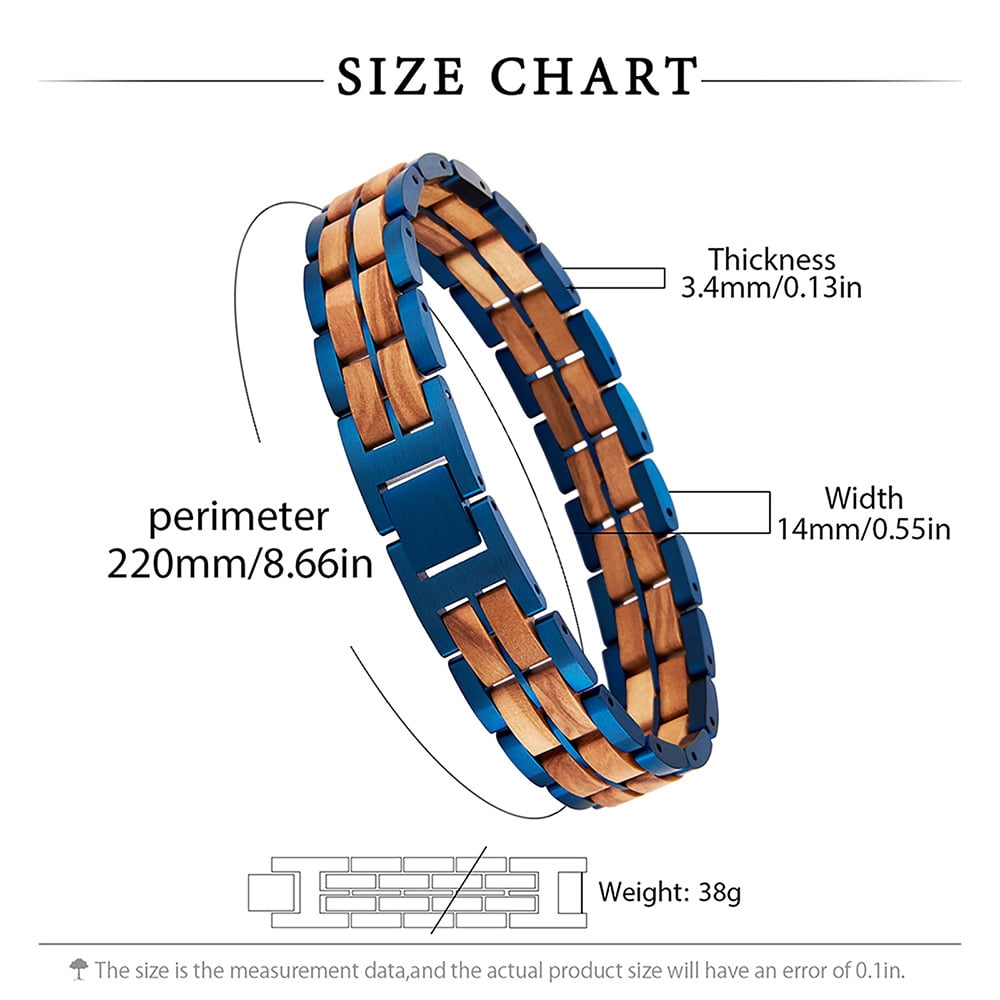 Wollet Mens Wooden Bracelet Stylish Wood & Stainless Steel Wooden Jewelry Gift for Men