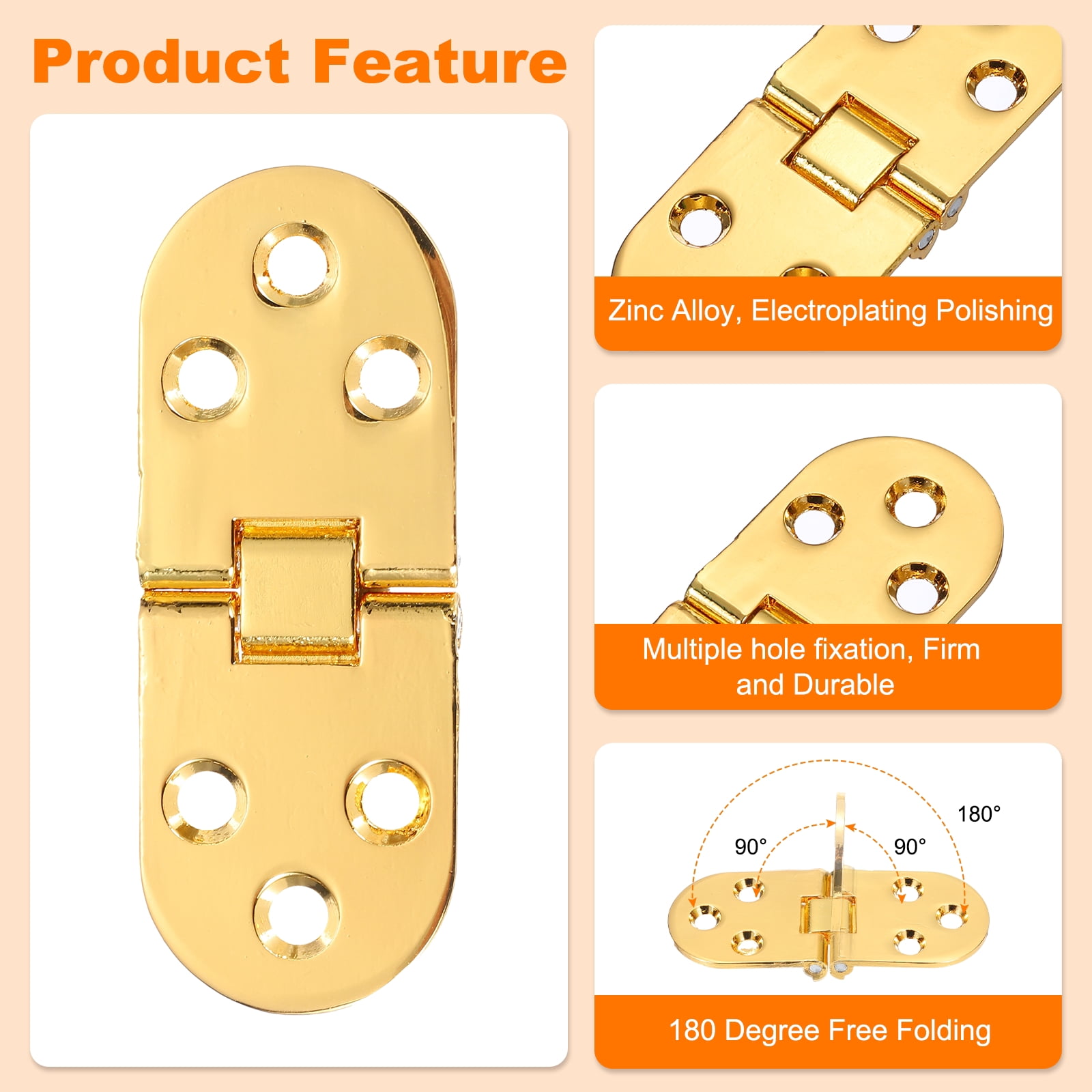 Unique Bargains Sewing Machine Folding Table Flip Hinge Brassy Gold