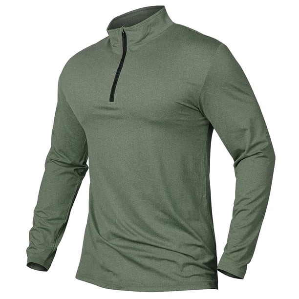 Jersey de manga larga con cremallera de un cuarto para hombre: camiseta deportiva de secado rápido para entrenar y actividades al aire libre