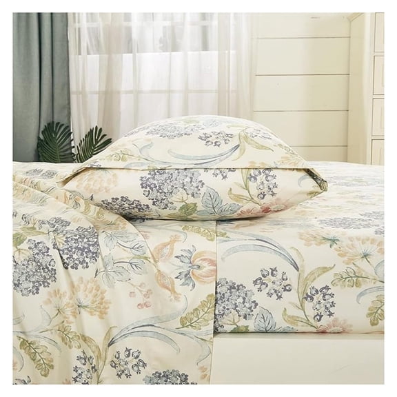 Alyssa 4-Piece Floral Medallion Garden Bed Sheet Set - Multicolor Blue Green Red Yellow White Printed Microfiber 14-Inches Deep Pocket Sheets & Pillowcases Set, Queen
