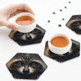thumbnail image 3 of KLL Drink Coasters Set Hexagon of 4,PU Leather Absorbent Coasters Set Decorative Coffee Cup Coasters Housewarming Gift for Home Decor-Tribal Style Raccoon, 3 of 5