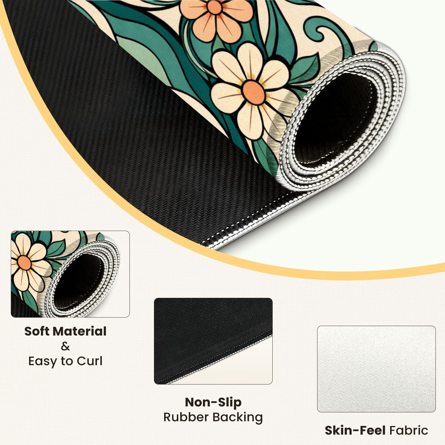 Mahjong Mat 31.5" x 31.5" Abstract Floral Waves Soft Teal Peach Tones Whimsical Swirls Non-Slip Noise Reduction Mahjong Tiles Table Cover for Dominoes Poker Card Board and Tile Games