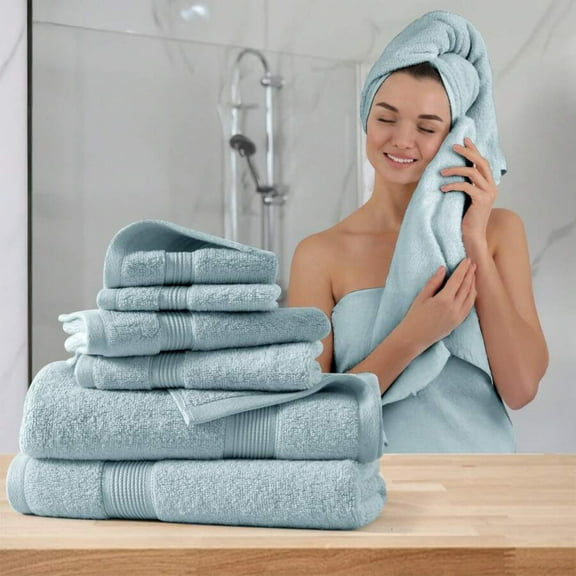 6-Piece Aqua Blue Towel Set – Includes 2 Bath Towels, 2 Hand Towels & 2 Washcloths