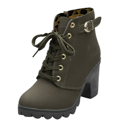 

Poatren Fashion Ladies Womens Lace Heel Boots Up Platform Shoes High Buckle Ankle women s boots