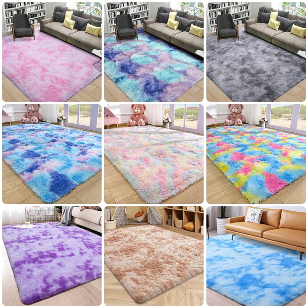 Homore Shag Area Rug,4'x 6' Tie-Dyed Hot Pink Indoor Ultra Soft Plush ...