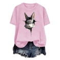 thumbnail image 4 of Tops de Cuello Alto para las Mujeres Amante Impreso Camiseta Cuello Redondo Manga Corta, Poliéster Spandex, 4 of 7