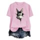 thumbnail image 4 of Tops de Cuello Alto para las Mujeres Amante Impreso Camiseta Cuello Redondo Manga Corta, Poliéster Spandex, 4 of 7