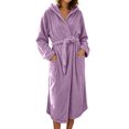 thumbnail image 2 of AHTJRT Women's Hooded Robe Long Sleeves Soft Warm Fleece Bathrobe Cozy Casual Lightweight Loungewear Home Robe Pocket Belt Bathrobe, 2 of 7