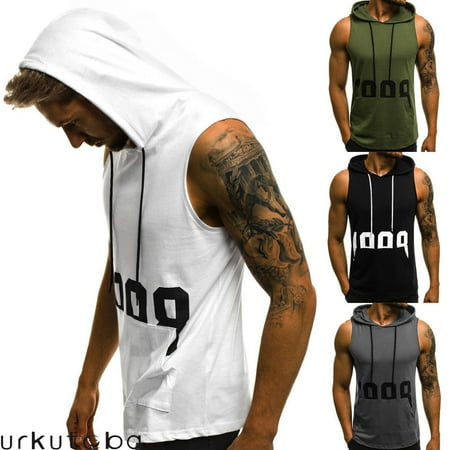 - Mens Sports Sleeveless Muscle Fit Hoodies Pullover Tank Top Vest Bodybuilding