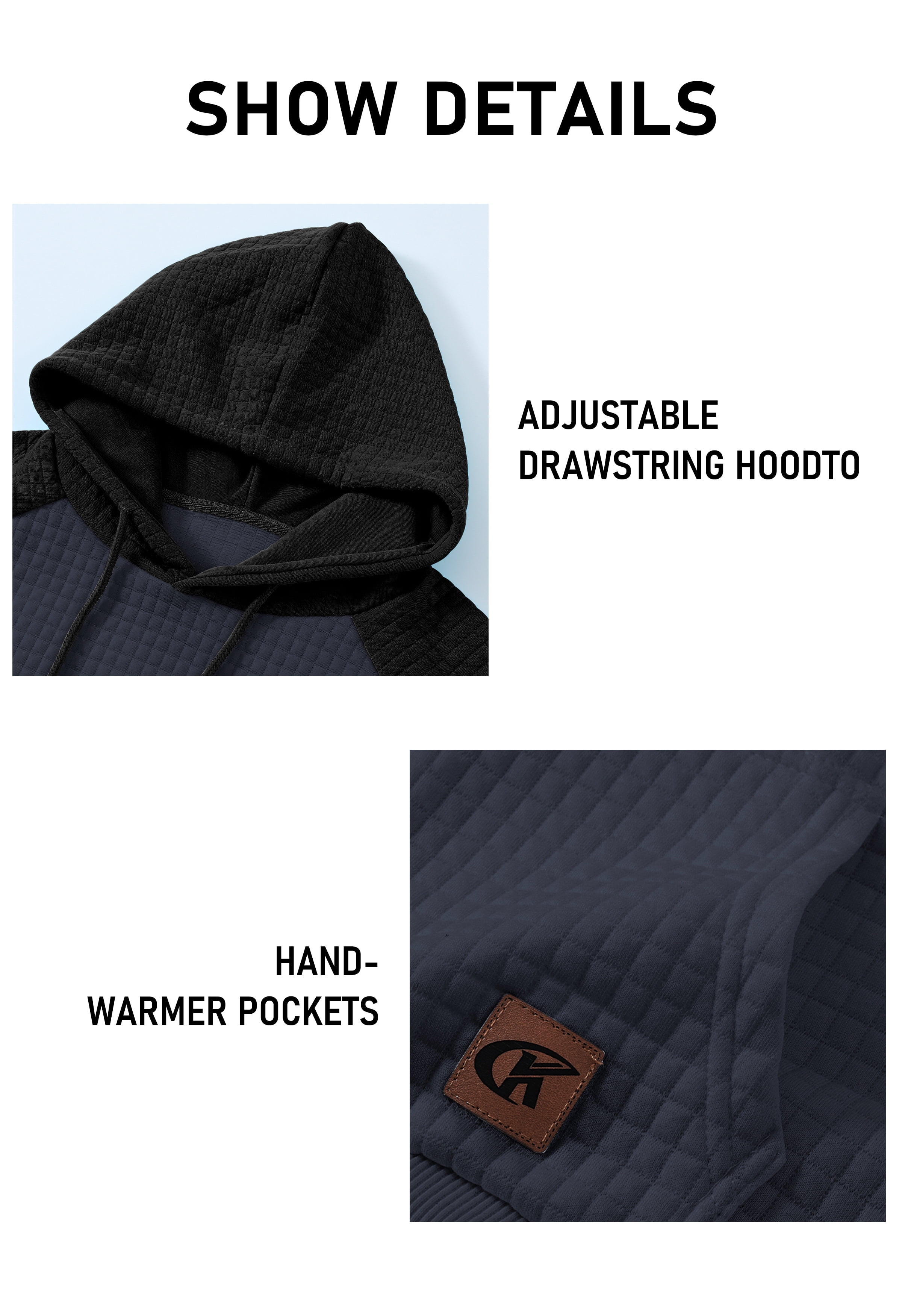 Satankud Men's Pullover Hoodies Plaid Jacquard Color Block Long Sleeve Casual Hooded Sweatshirts with Kanga Pockets Black/Indigo 2XL