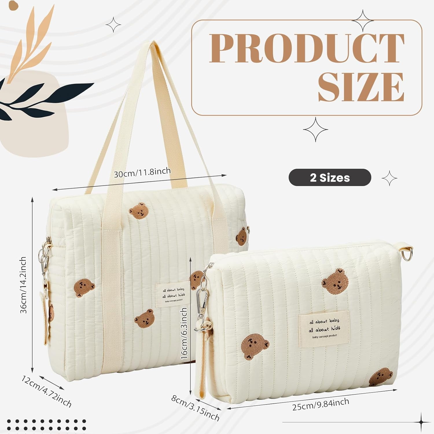 2 Pcs Diaper Bag Tote for Baby Small Multifunction Maternity Bag Quilted Cotton Cute Stroller Storage Bag Travel