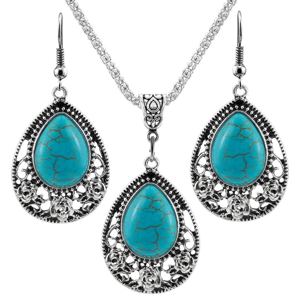 Generic Women Girls Jewelry Ethnic Bohemian Drip Turquoise Pendant