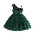 thumbnail image 3 of Green Off Shoulder Flower Girl Dresses for Wedding 1 Sleeve Tulle Summer Vintage Dresses 4-5 Years, 3 of 7