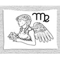 thumbnail image 1 of Zodiac Virgo Tapestry, Astrological Angel Carrying a Bouquet of Lily Flowers in a Greek Dress, Wall Hanging for Bedroom Living Room Dorm Decor, 60W X 40L Inches, Black and White, by Ambesonne, 1 of 2