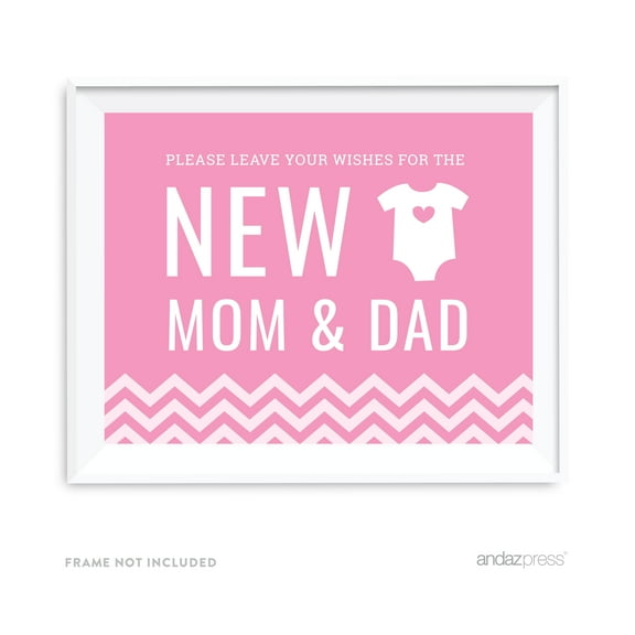 Leave Wishes For New Mom & Dad Bubblegum Pink Chevron Print Baby Shower Party Signs