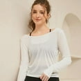 thumbnail image 6 of Huhudde Open Back Workout Cropped T-Shirt Stretchy Fabric Casual Clothing Long Sleeve Crewneck Sheer Tie Back Crop Top for Women, 6 of 20