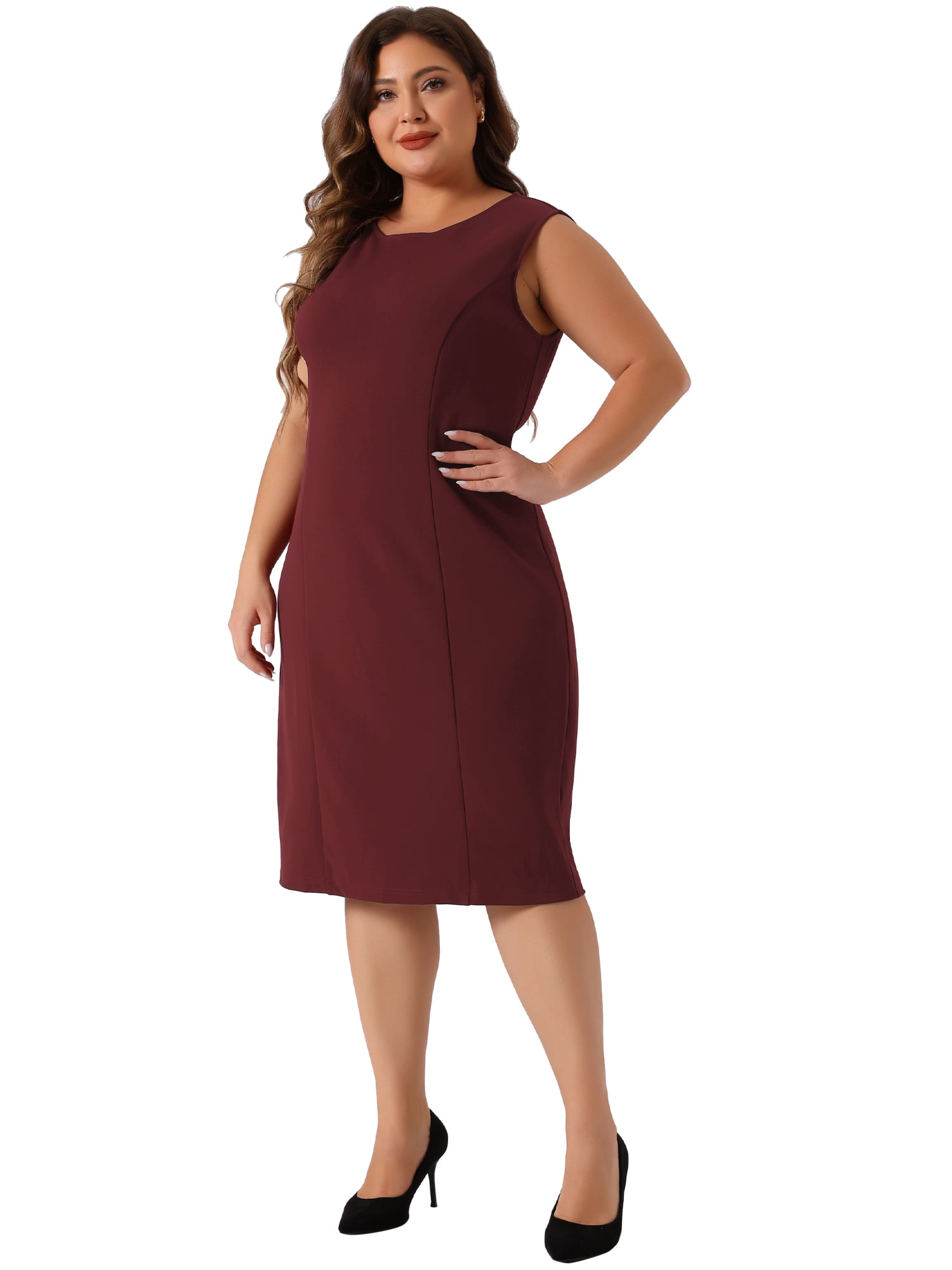 DARING DIVA Women's Plus 2 Pieces Dress Suits Blazers and Sleeveless Dress 4X Burgundy