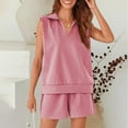 thumbnail image 5 of Ndbuld Women Summer Cotton Linen Short Sets 2 Piece Shorts Top Lounge Beach Vacation Two Piece Outfits Tracksuits Deal of The Week Pink 2XL, 5 of 9