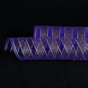 Purple with Gold Lines - Deco Mesh Eyelash Metallic Stripes - (21 Inch x 10 Yards)