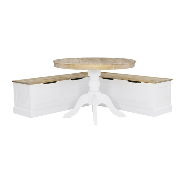Linon Romero Backless Corner Dining Nook with Table and Bench, Natural/White