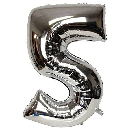 Just Artifacts Shiny Silver (30-inch) Decorative Floating Foil Mylar Balloons - Number: 5 - Letter and Number Balloons for any Name or Number (Best Keno Numbers Combinations)