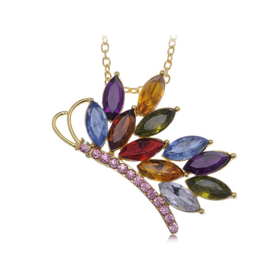 Alilang Colorful Czech Crystal Rhinestone Golden Tone Fancy Butterfly Pendant Necklace