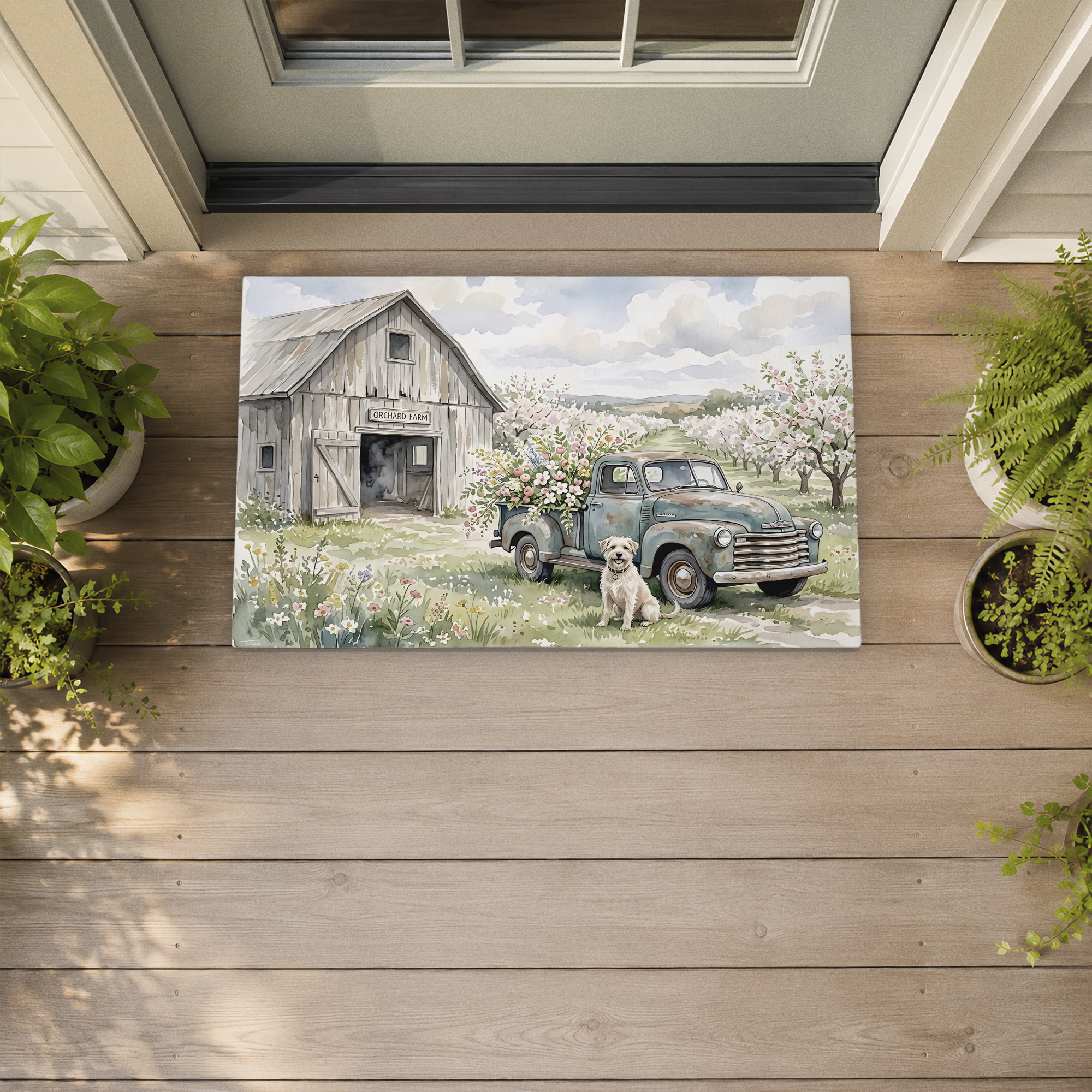 Stupell Industries Happy Dog at Orchard Farm Printed Outdoor Door Floor Mat, design by Tabz Jones