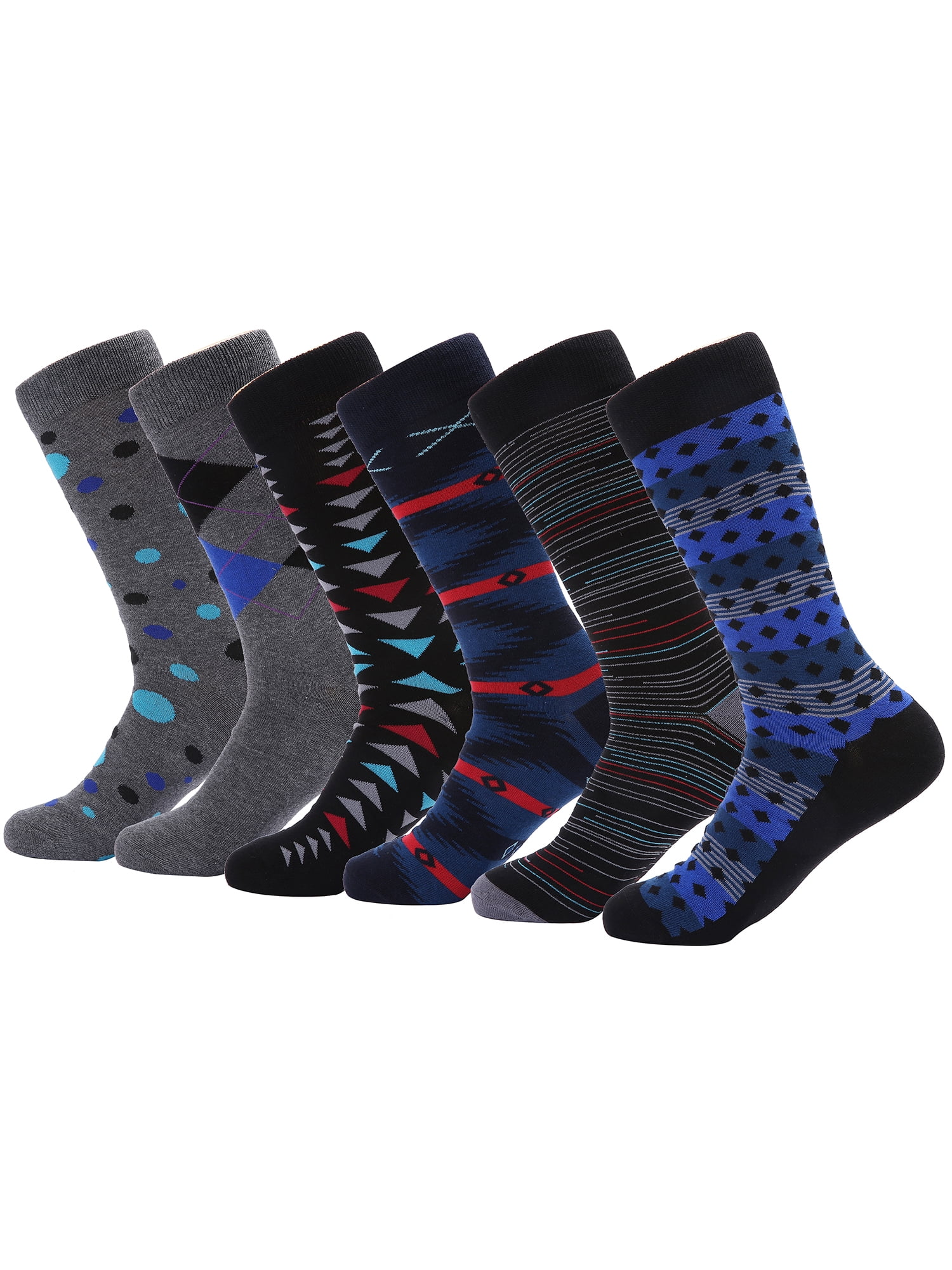 8-12 Mens Cotton Dress Socks 6 Pack Business Classic Pattern Crew Sock Fit Shoe Size 