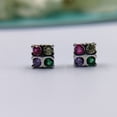 thumbnail image 5 of Square Shaped Multicolor Floral Design Stud Earrings CZ Diamonds In 925 sterling Silver  Minimalist Handmade Gift for Her, 5 of 8