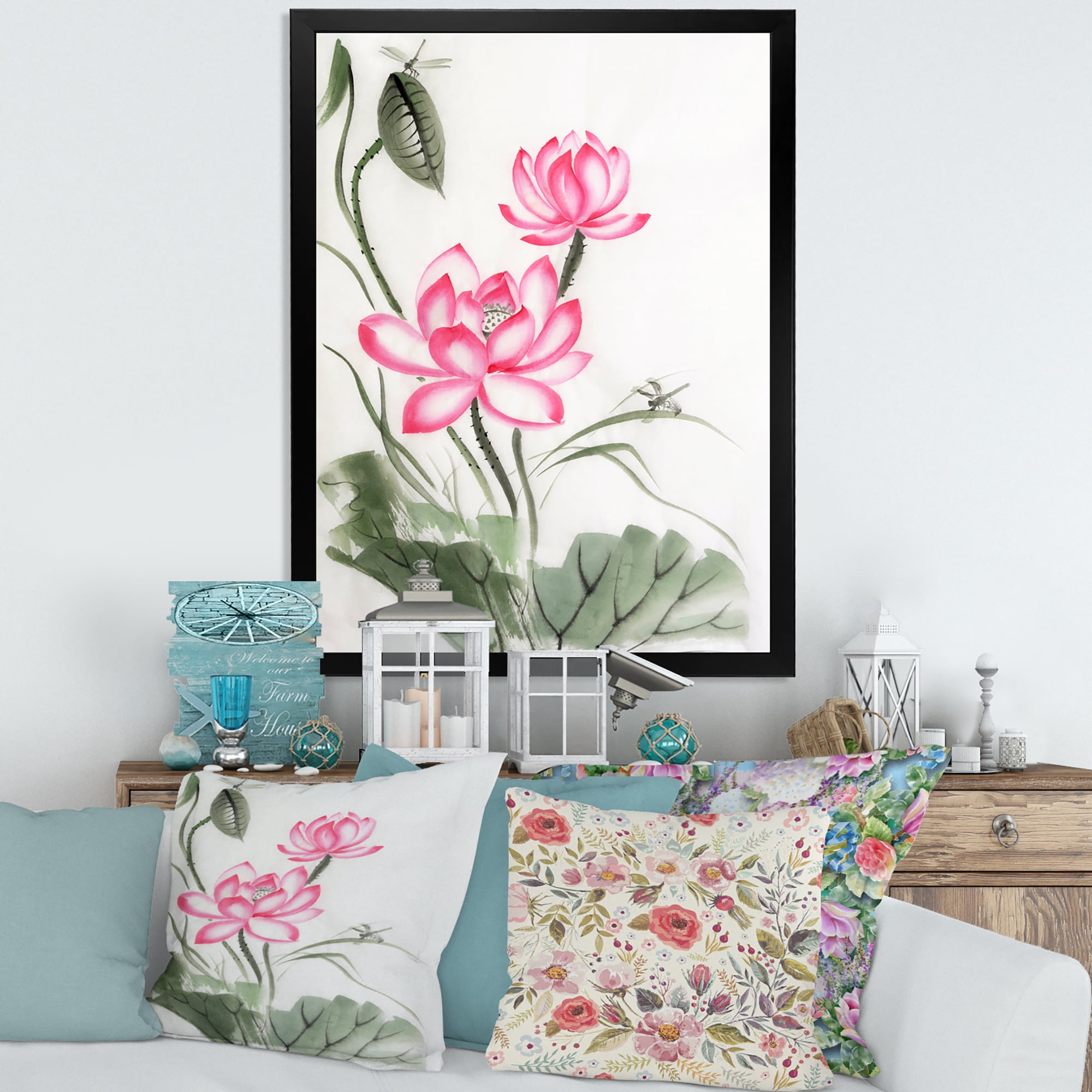 Designart 'The Dragonfly and Lotus I' Traditional Framed Art Print