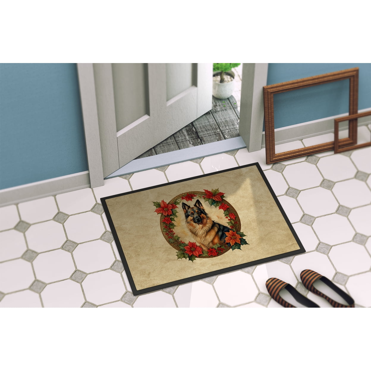 Carolines Treasures DAC2318MAT 18 x 27 in. Unisex Belgian Tervuren Christmas Flowers Doormat
