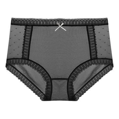 

BSDHBS Womens Panties Women Mesh Lace Hollow Panties Seamless Mid Waist Bag Briefs Panties Black Size L